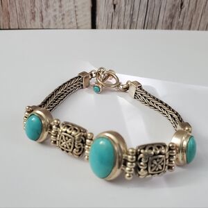 Sterling Silver 925 Turquoise Native American Detailed Bracelet